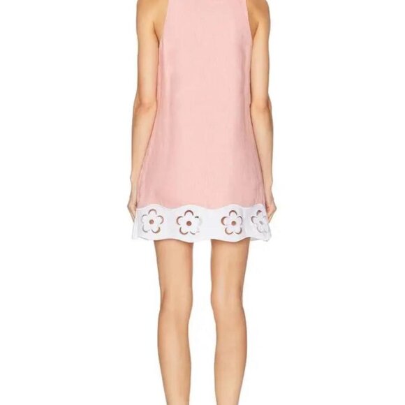 STAUD Mika Pink Linen Mini Dress with Flower Hem - Picture 2 of 4